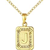 U7 Square Initial Necklace for Women, Gold/Platinum Plated A-Z 26 Letters Pendant Necklace, Large Capital Monogram Retangle Tag Necklace, Resizable Chain 20"-22"