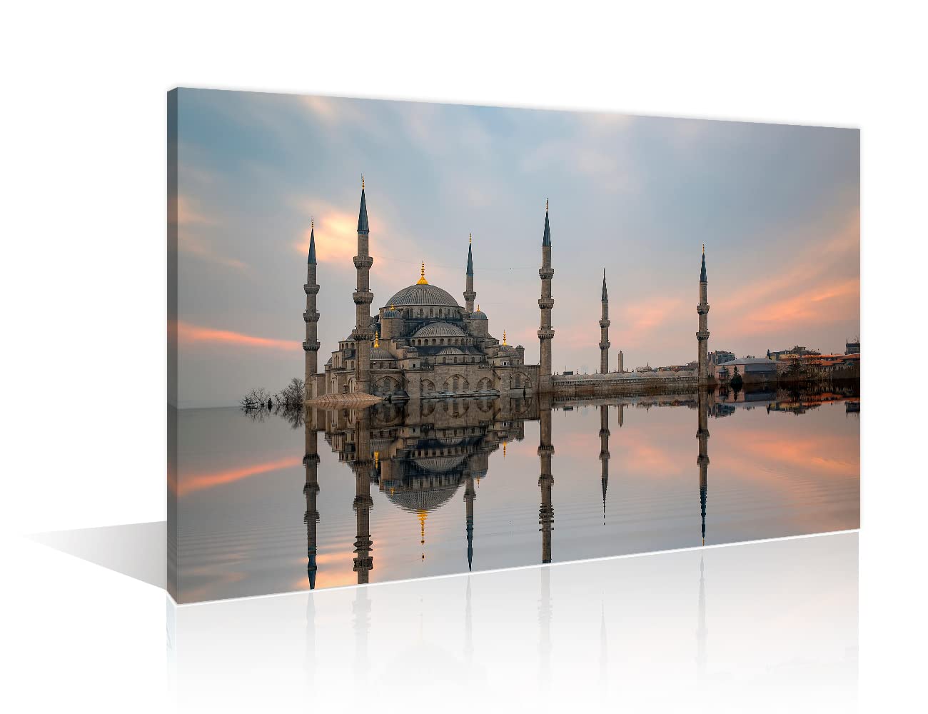 Bedroom Decor Wall Art Blue Mosque Painted Wall Paintings 1 Piece Wall Decoration for Living Room Decor Islamic Landmarks in Turkey Wall Pictures Stretched and Framed Ready to Hang (16"Wx24"H)