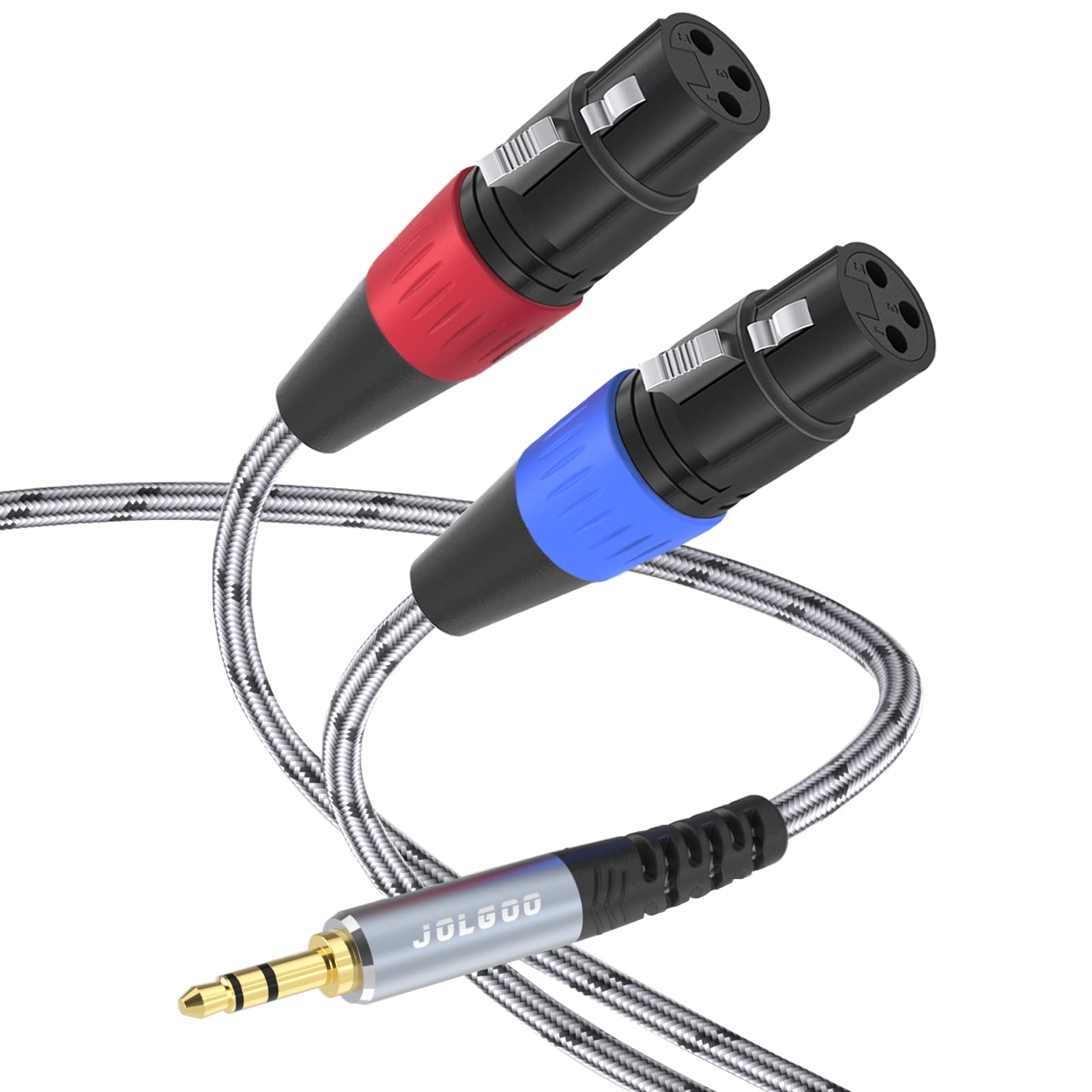 JOLGOO Dual XLR Female to 3.5 mm TRS Stereo Microphone Cable, 2 XLR Female to 1/8 inch TRS Stereo Y Splitter Patch Cable, 4.5 Meters — image 1