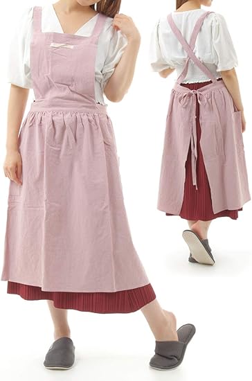 Amazon Co Jp Cute Wink エプロン おしゃれ かわいい 女性用 シンプル ナチュラル コットン ワンピース ピンク 服 ファッション小物