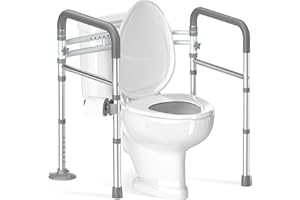 Soundfuse Toilet Safety Rails for Seniors, Adjustable Toilet Handles for Elderly and Disabled, Foldable Handicap Toilet Safety Frame Fit Any Toilets (350 LB)