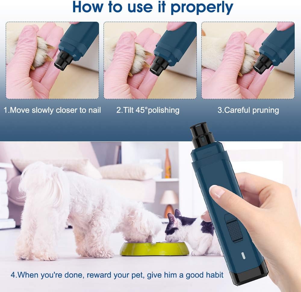 Dog Nail Grinder, Pet Nail Clippers Upgraded 2 Speeds USB Rechargeable Professional Pet Nail Trimmer with Low Noise Nail Clippers Tool Grooming & Smoothing Claw Care for Small Medium Large Dogs & Cats