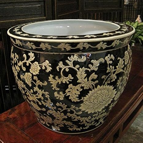 Amazon 青花丸大魚洋蓮鉢 黒 大 水鉢 火鉢 インテリア オンライン通販