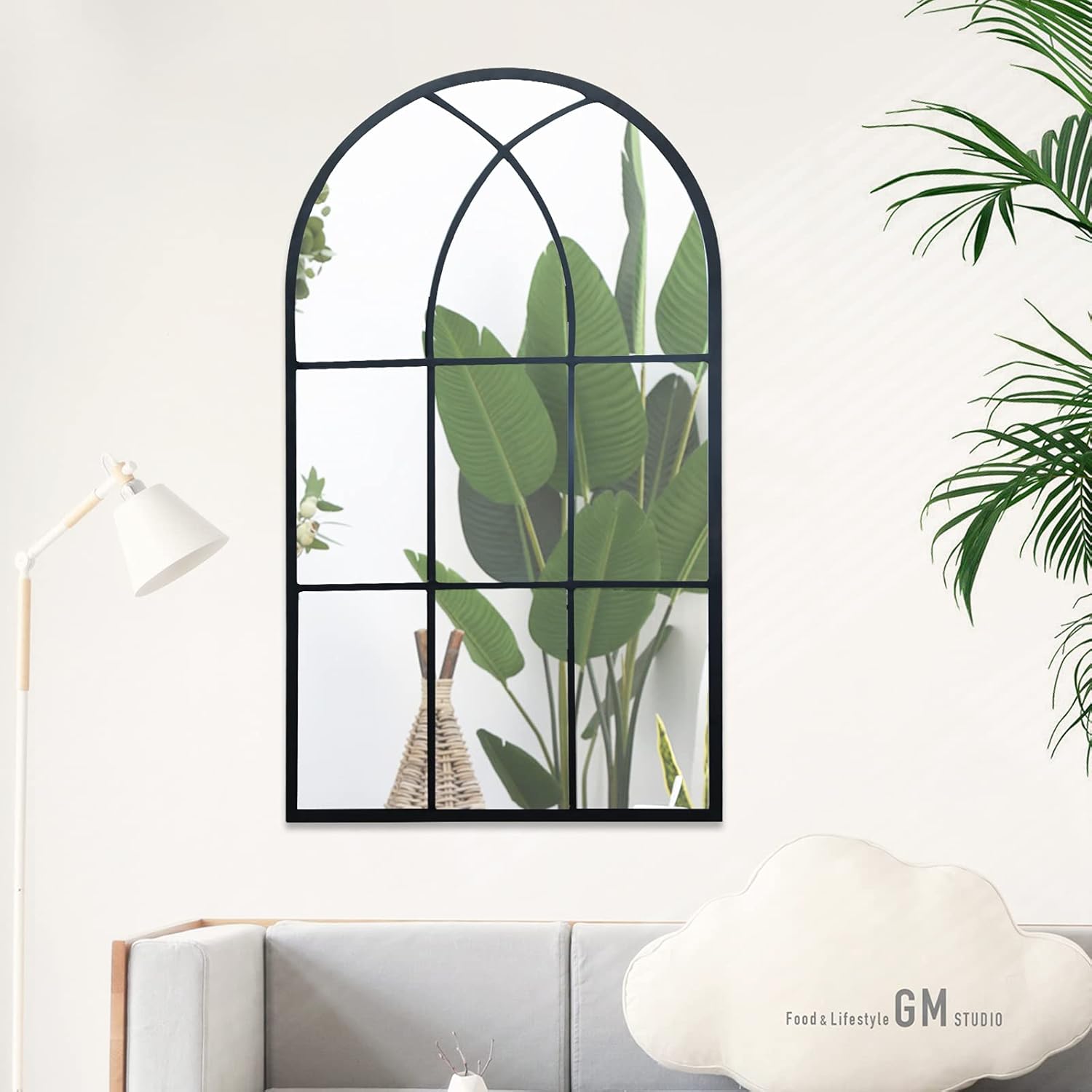 ronsmithn Wall Mirror Mounted Decorative Long Hanging Arched Window Frame Decor Wall-Mounted for Bathroom Vanity, Living Room or Bedroom