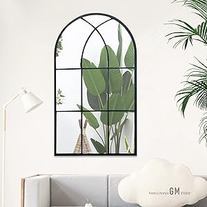 ronsmithn Wall Mirror Mounted Decorative Long Hanging Arched Window Frame Decor Wall-Mounted for Bathroom Vanity, Living Room or Bedroom
