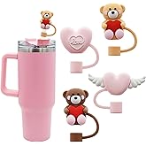 Meitesti Straw Cover Cap for Stanley Cup, Heart-shaped Straw Topper Compatible with 30&40 Oz Tumbler with Handle,10mm 0.4in StrawTips Lids Lover Couple Fun Gifts