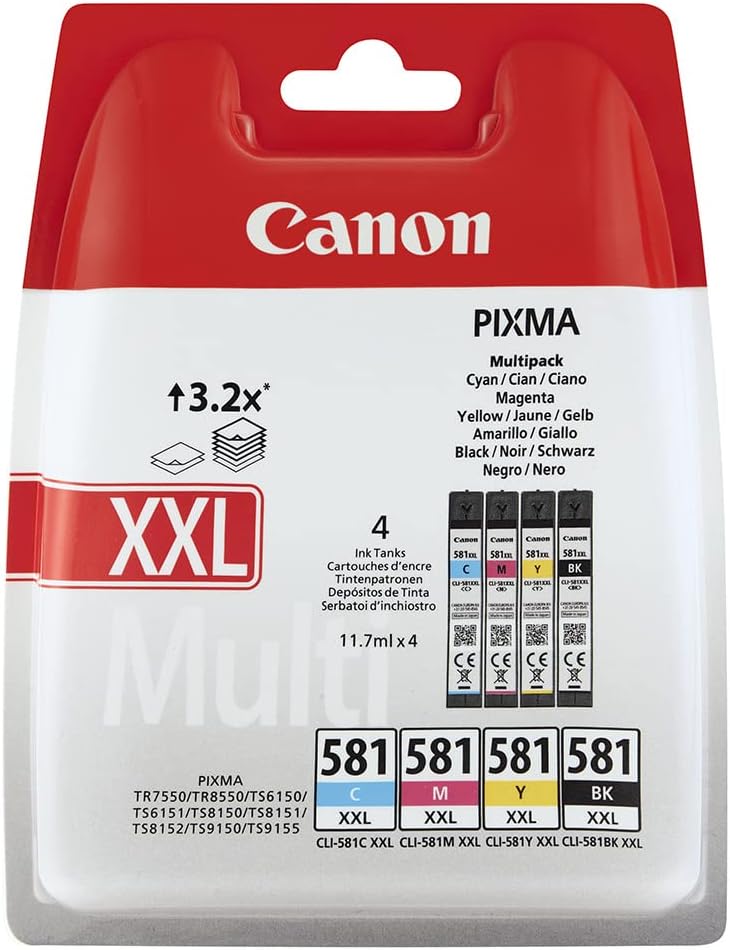 Canon CLI-581XXL Ink Multipack Cyan Magenta Yellow Black 11.7ml 4-pack
