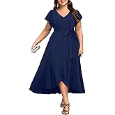 Women Plus Size Wedding Guest Dress - Formal Cocktail Split Ruffle V Neck High Low Party Long Maxi Dresses 2025