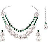 Efulgenz Indian Bridal Jewelry Sets for Women Kundan Necklace Bollywood Multilayered Crystal Necklace Dangle Earrings Maang Tikka Set for Wedding Party Bridesmaid