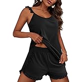 JUSTFASHIONNOW Womens Ruffle Cami Pajamas Sets Shorts Summer Lounge Sets Soft Camisole Lingerie 2 Piece Pjs Nightwear