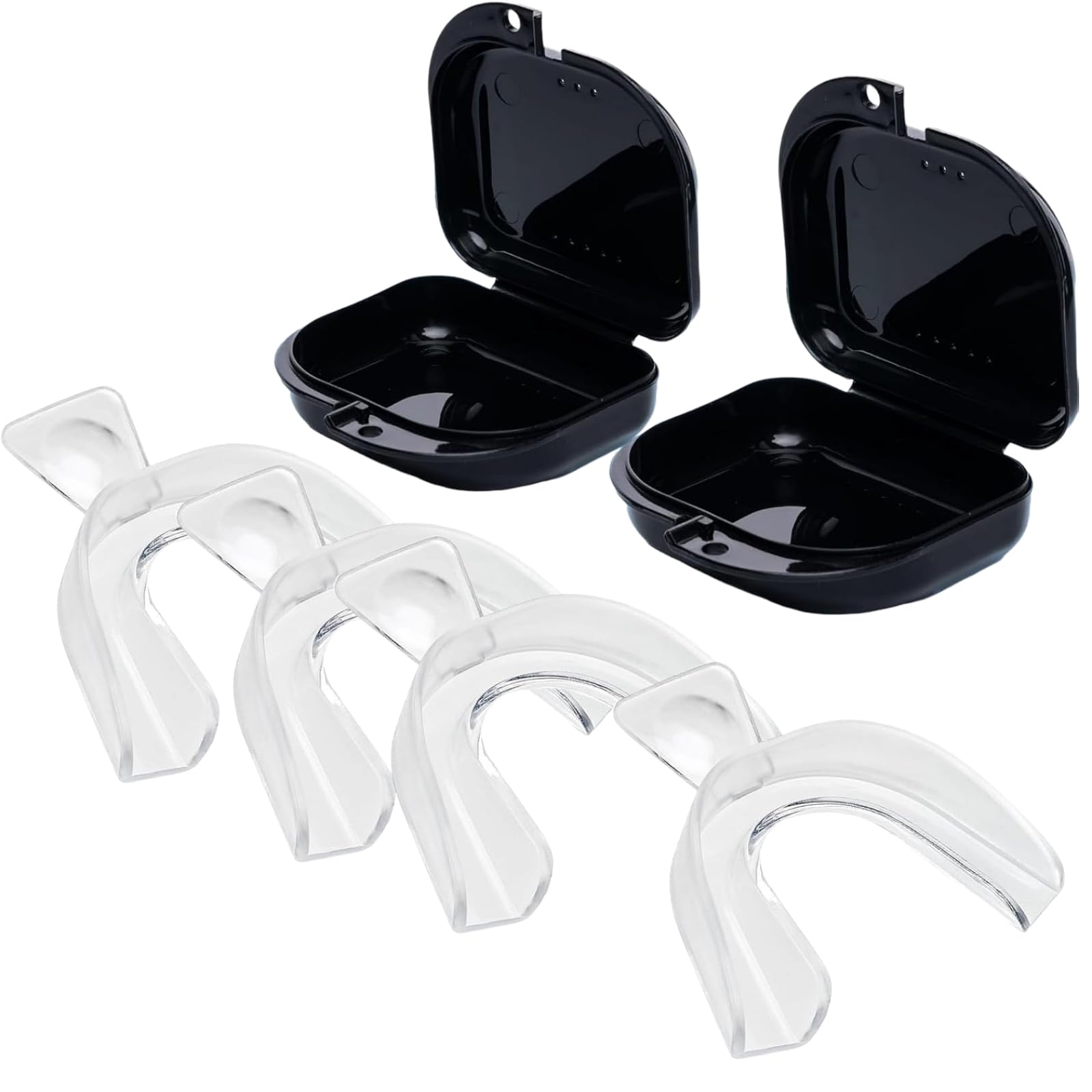 Photo 1 of Teeth Whitening Trays Moldable 4-Pc Bleaching Trays for Teeth Whitening with 2 Slim Retainer Cases - Comfortable, Thin Design for Tooth Bleach, Compatible with Opalescence Gel Not Included