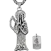 vogueteen Men Stainless Steel Holy Saint Death Santa Muerte Skull Charm Pendant Necklace