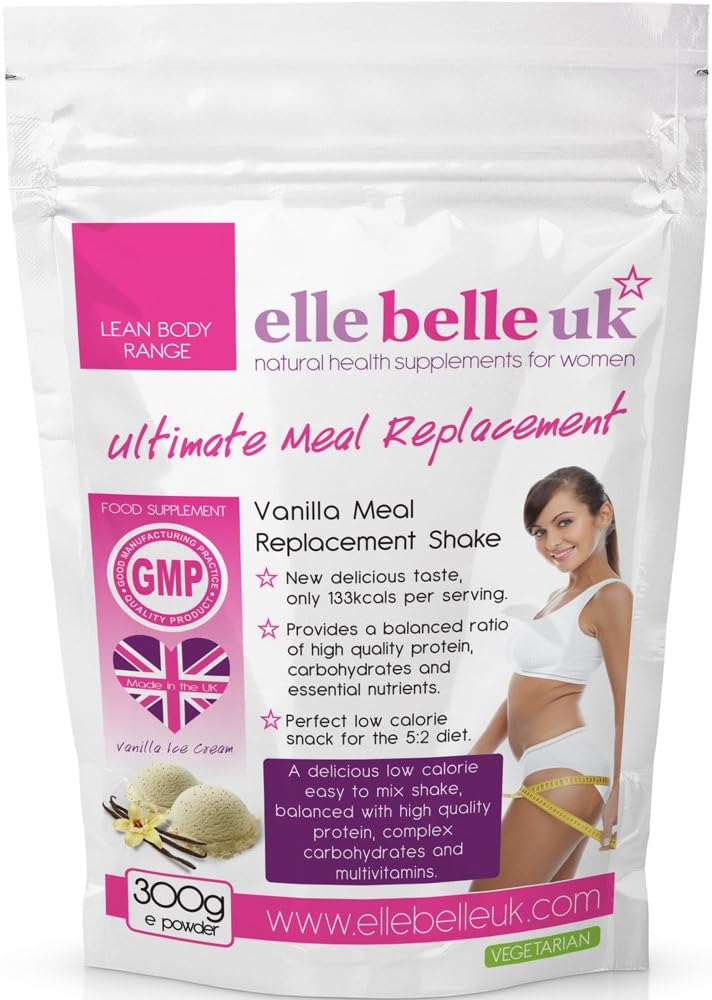 Ultimate Meal Replacement Shake For Women - Delicious Vanilla Flavoured Low Calorie Slim Shake - Elle Belle UK - Finally an Easy to Mix, Great Tasting Diet Drink - Perfect Low Fat Slimming Thickshake Balanced With Protein Powder To Satisfy Hunger & Help Strip Fat Fast - Best Taken For Breakfast or Lunch - Ultralean Only 133kcals.