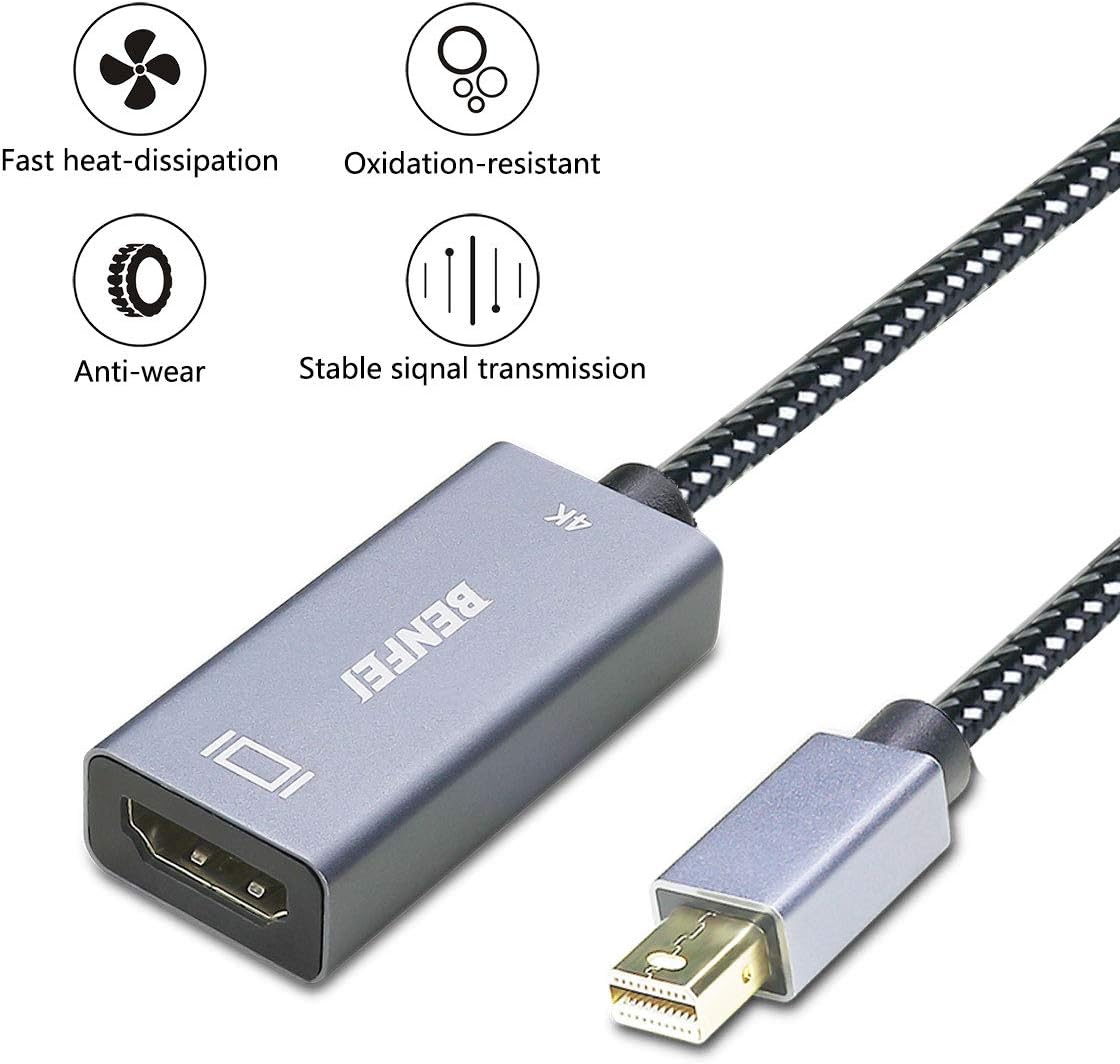 Mini DisplayPort to HDMI Adapter, Benfei Mini DP to HDMI 4K Adapter Compatible with MacBook Air/Pro, Microsoft Surface Pro/Dock, Monitor, Projector and More - Grey: Home Audio & Theater