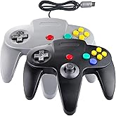 JINHOABF 2 Pack Classic N64 Controller,Wired N64 64-bit Gamepad Joystick for N64 Console (Black and Grey)