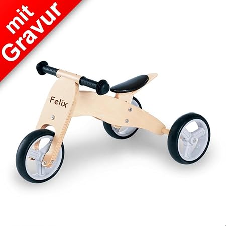 Sterngraf Pinolino Mini-Laufdreirad 'Charlie' Natur MIT Gravur (z.B. Name, Datum, Motiv) ** Farbe braun ** kleines Kinder Hol