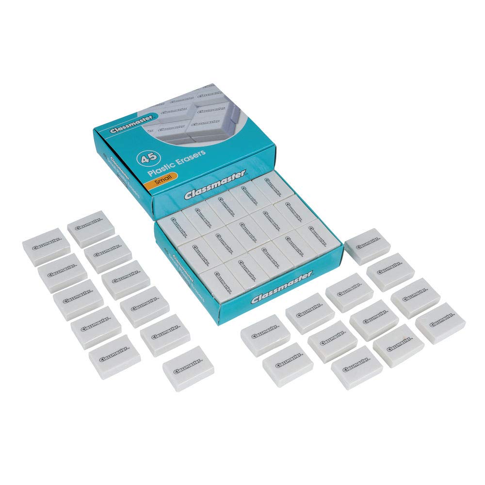Show-me Classmaster PES45 Pencil Erasers – Small, PVC-Free, Phthalates-Free – White, (Pack of 45)