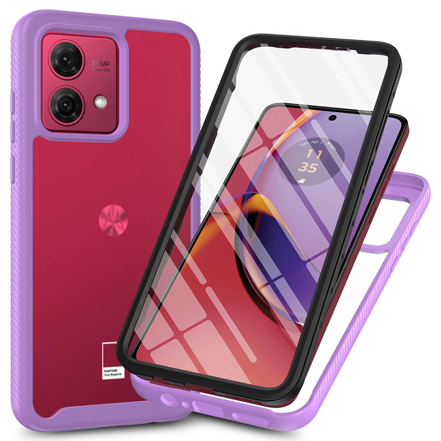 ILING Trasparente Case for Motorola Moto G84 5G, 360° Full Body Protection Cover with Built-in Screen Protector, Shockproof Hard PC + Silicone TPU Bumper Case Cover (Light Purple)