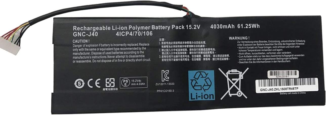 efohana GNC-J40 Laptop Battery Replacement for Gigabyte P34W V3 V4 V5 Xotic PC Edition P34K V3 V5 V7 P34F V5 P34G V2 V5 V7 Series Notebook 961TA013F 15.2V 61.25Wh 4030mAh