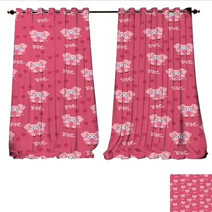 Williamsdecor Window Curtain Fabric Square Cartoon Pig Hog