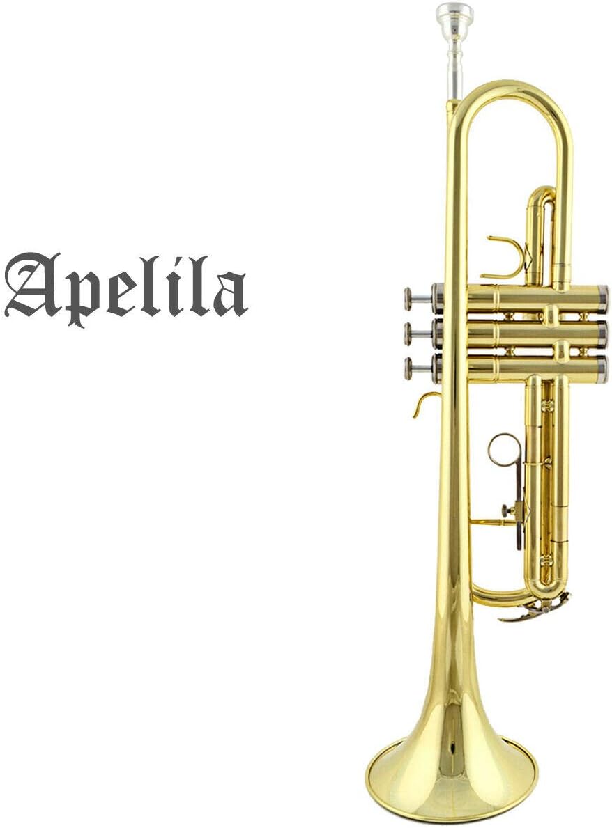 Apelila Gold Trumpet Brass Standard Bb Trumpet-Student Beginner with Hard Case,Gloves,Mouthpiece,Soft Cleaning Cloth,Strap,and Valve Oil: Musical Instruments