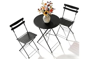 IDEALHOUSE 3-Piece Patio Bistro Set – Metal Frame Folding Patio Furniture, Outdoor/Indoor Bistro Table and Chairs Set, No Ass