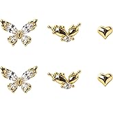 Atzeste Shiny Gold Earrings for Women,14K Gold Plated Earrings for Women, 3 Pairs 14K Real Gold Plated Dainty & Trendy Stud Earrings for Fashion Jewelry Gifts Set