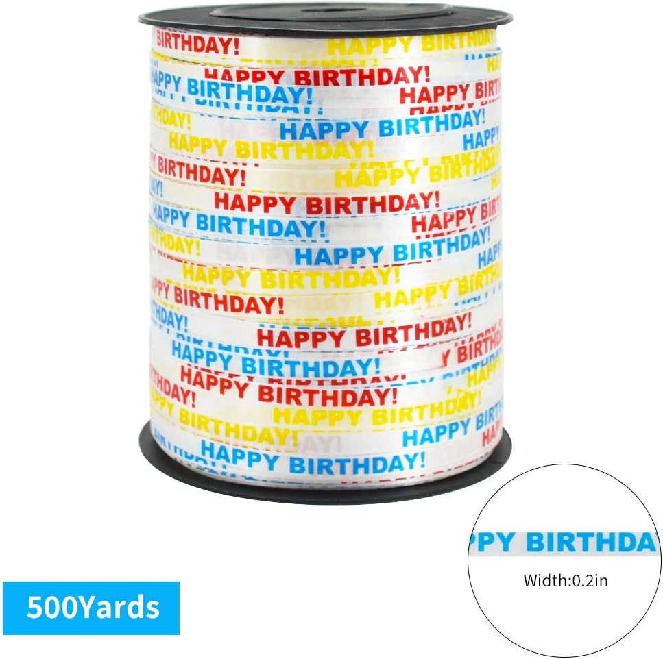 500 Yards Happy Birthday Printed Crimped Curling Ribbon Balloon String Roll Gift Wrapping Ribbon for Party Festival Art Craft Decor Florist Flowers Decoration Supplies: Health & Personal Care