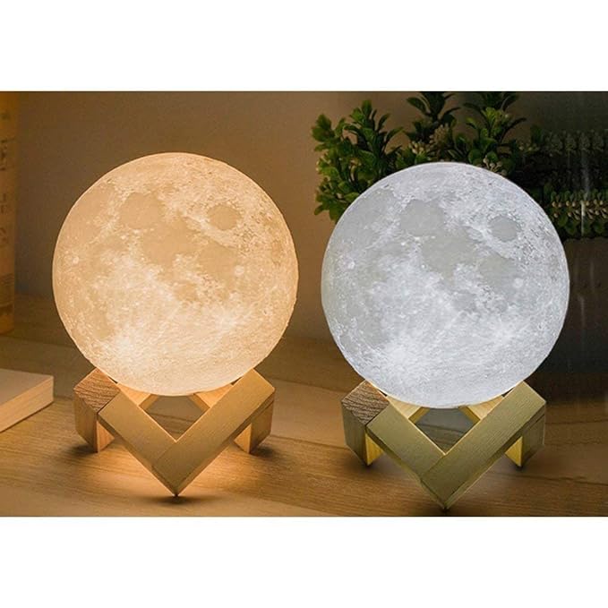 XERGY 10 cm (Small Size) 3D Rechargeable Moon Lamp with Touch Control Adjust Brightness