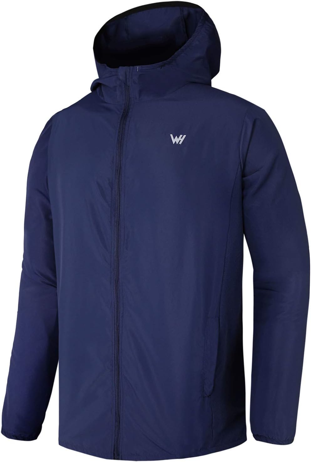 Mens Windproof Running Jacket Lightweight Sports Hooded Top with Zip Pockets