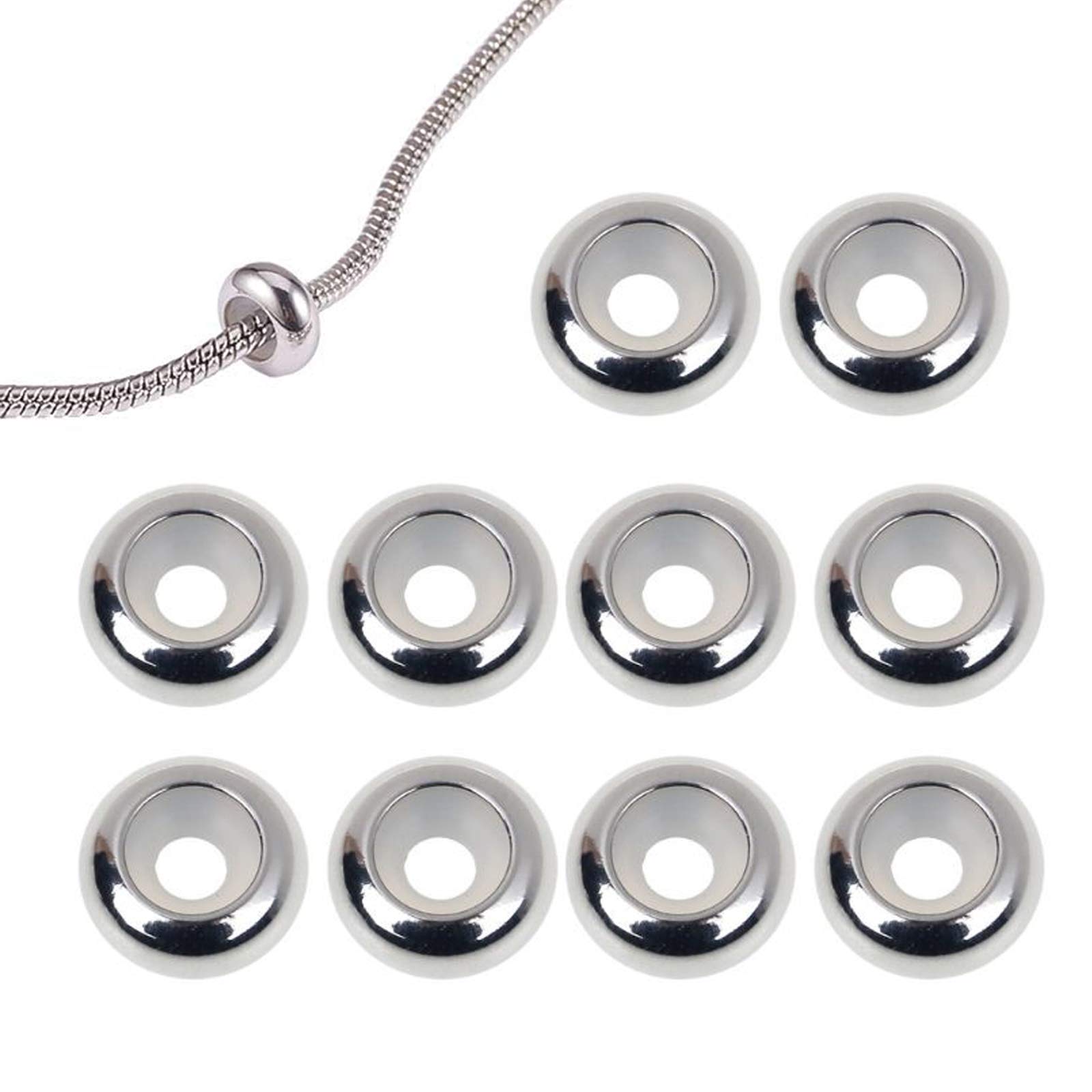 Yitaocity 10Pcs Stopper Beads 304 Stainless Steel O Rings Insert Rubber Anti Skid Locating Ring Slider Beads for Add-a-Bead Charm Bracelet and Necklace Jewelry Making DIY