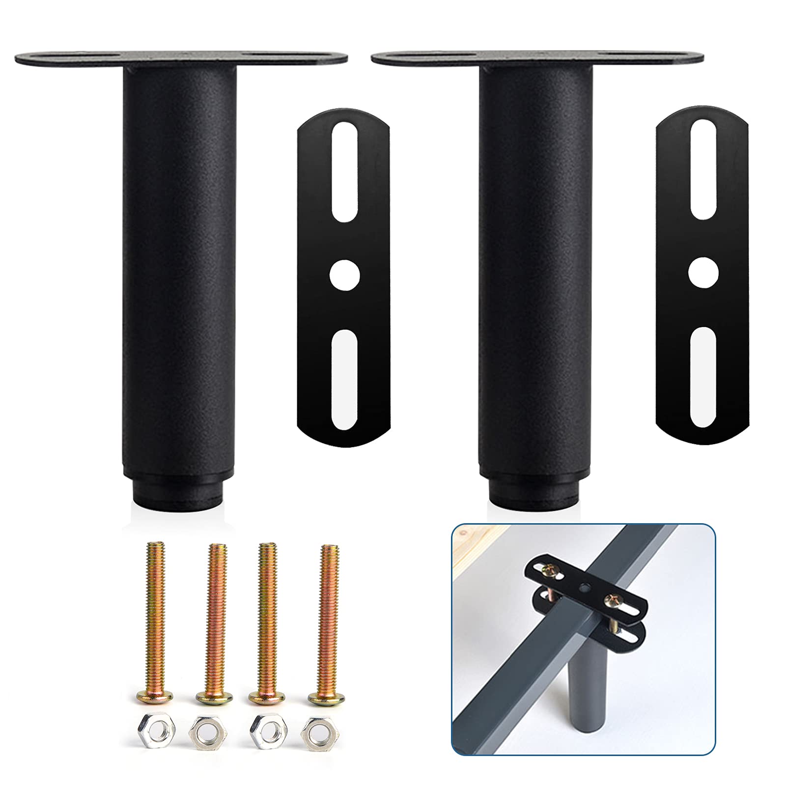 KRIZJUES 2 Pack Adjustable Metal Furniture Legs, Retractable Heavy Duty Furniture Leg for Cabinet Couch Bed Frame Replacement (7" to 13") (Black)