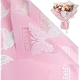 NESCCI 20 Sheet Flower Wrapping Paper - Waterproof Floral Bouquet Wrapping Paper, Florist Supplies Packaging Paper for Wedding Birthday Gift DIY (Butterfly Pink)