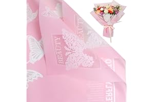 NESCCI 20 Sheet Flower Wrapping Paper - Waterproof Floral Bouquet Wrapping Paper, Florist Supplies Packaging Paper for Wedding Birthday Gift DIY (Butterfly Pink)