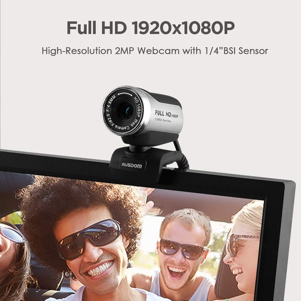 FHD Webcam 1080P, AUSDOM AW615 Computer Camera with Microphone USB Web Cam for Online Video Calling Skype YouTube Live Streaming Recording on Desktop Laptop PC Compatible with Mac Android Windows: Electronics