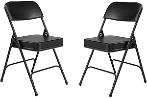 National Public Seating 3200 Series Premium Vinyl Upholstered 2" Cushion Double Hinge Indoor Outdoor Dining/Office Folding Chair, Black, 2 Pack