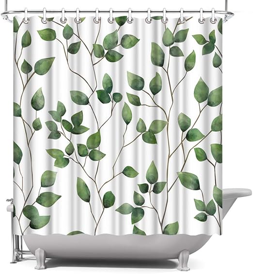 Shower Curtain Green Leaf Nature Theme Botanical Pattern Waterprood Polyester Fabric Bath