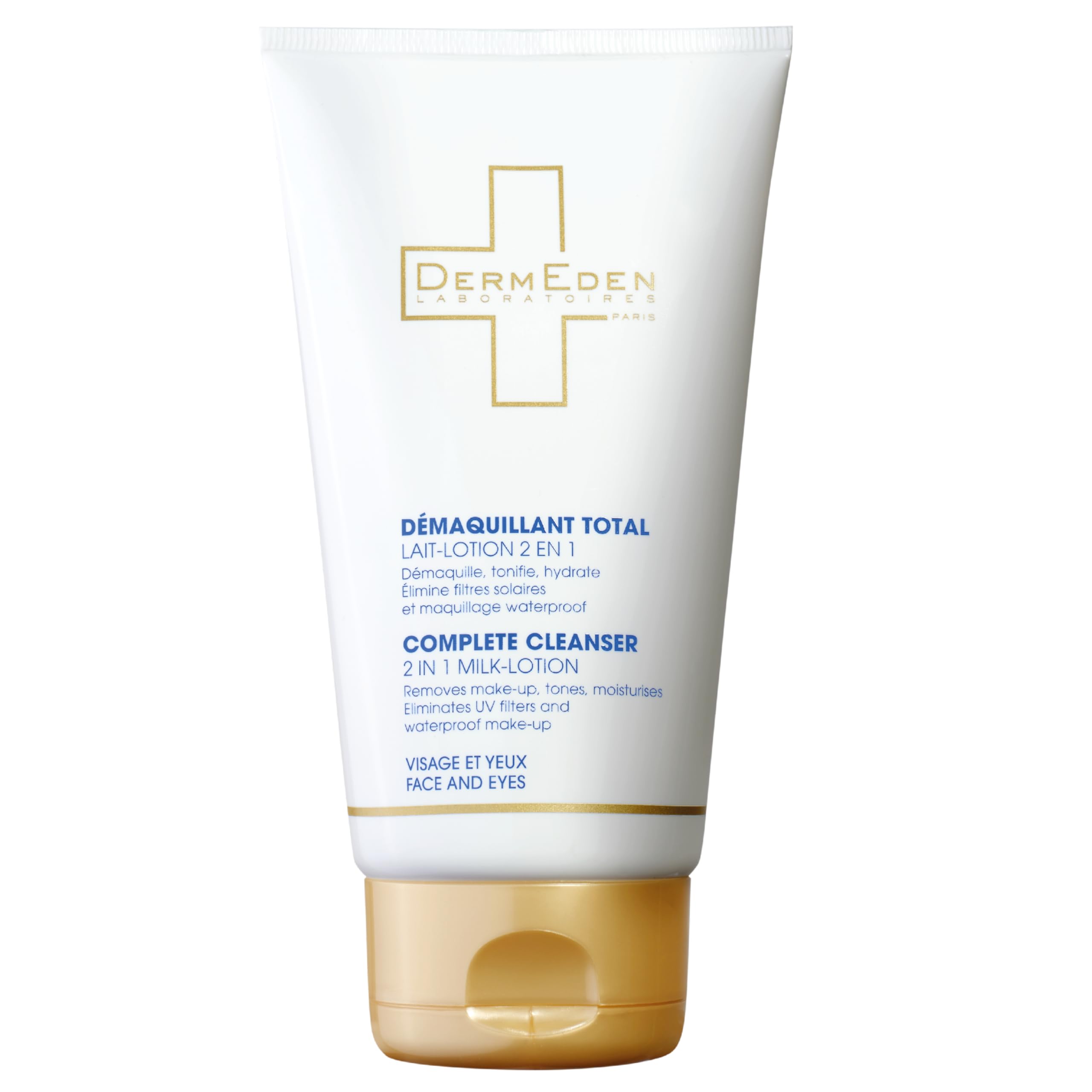 DermEden - Total make-up remover milk-lotion 150 ml - 2 actions in 1 - Removes all impurities, residues and waterproof make-up - Acts on the signs of Ageing - Made in France