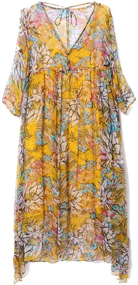 yellow floral silk dress