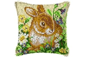 LAPATAIN Latch Hook Kits for DIY Throw Pillow Cover,Rabbit Needlework Cushion Cover Hand Craft Crochet 17x17inch