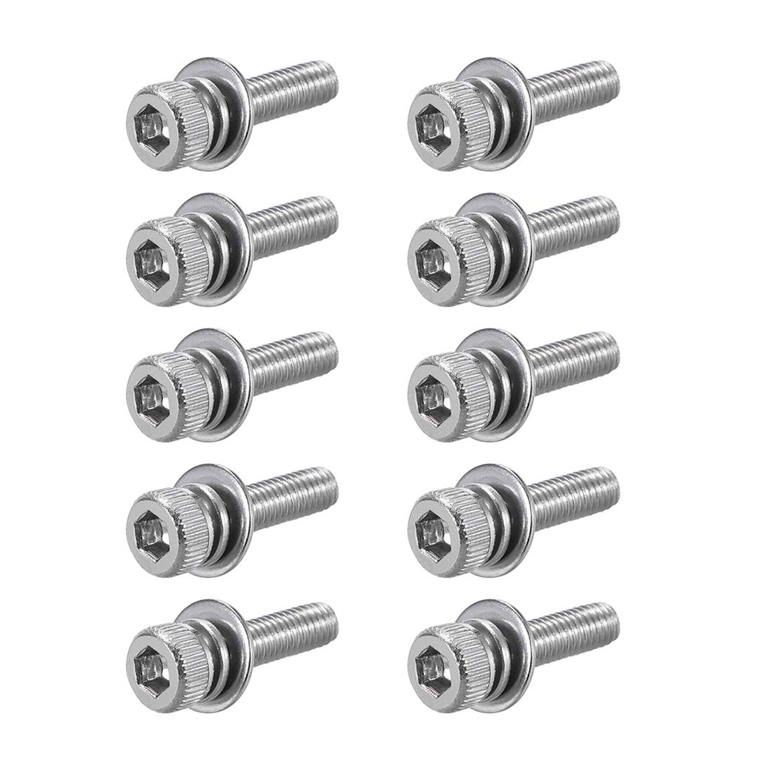 sourcing map M3 x 16mm Stainless Steel Hex Socket Head Cap Screws Bolts Combine with Spring Washer and Plain Washers 10pcs — image 1