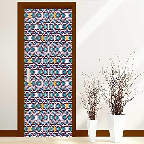 3D Door Wall Mural Wallpaper Stickers-2 Pcs Door Self-adhesive PVC Removable Waterproof Art Door Decals 30x79 inch(Arabian Morroccan Orienta Style Walkway Old Islamic Bui)