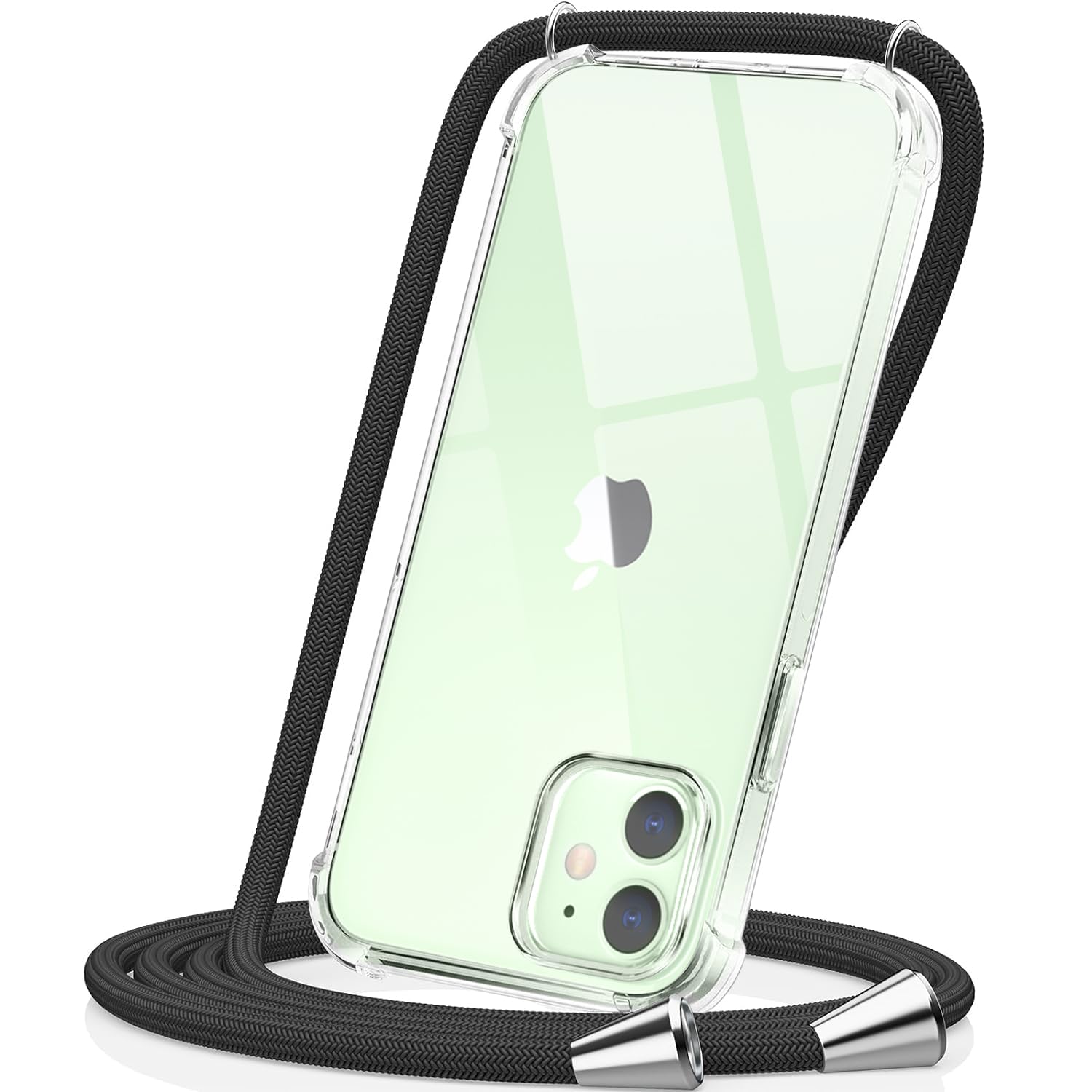 CAROKI Crossbody Case for iPhone 12 Mini, Necklace Mobile Phone Cover with Cord Strap,Clear Transparent TPU Soft iPhone 12 Mini Cover Holder with Neck Cord Lanyard Strap-Black — image 1