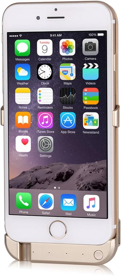 Lenuo 10000mAh iPhone 6 Plus External Battery Charger Case, Slim Rechargeable Backup Power Pack Battery Charging Case Cover with Kick Stand for Apple iPhone 6 Plus/ 6s Plus (5.5 inch) (Gold)