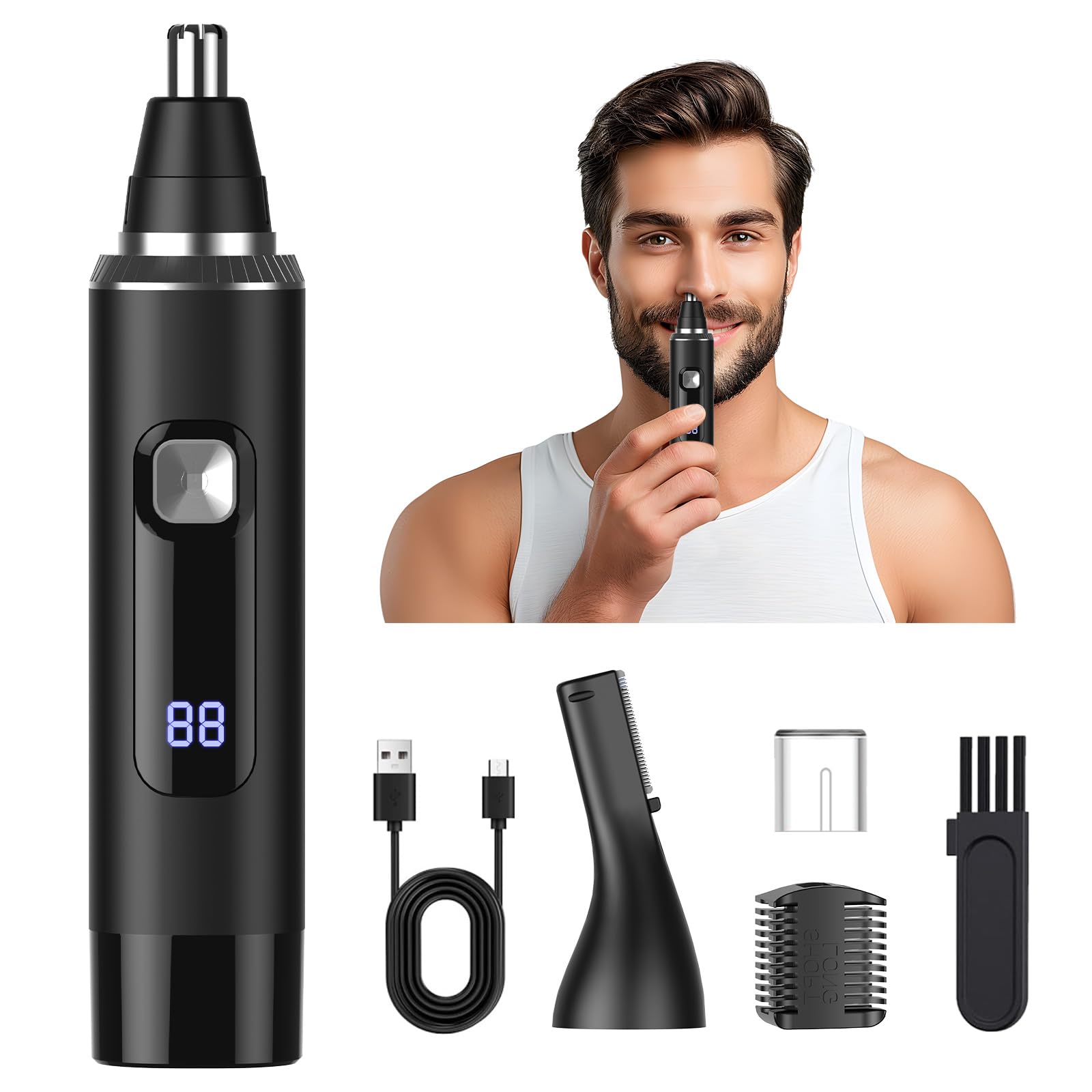 Photo 1 of Ginity LED Display Ear and Nose Hair Trimmer Clipper for Men Women,2025 Rechargeable 2 in 1 Professional Painless Eyebrow & Facial Hair Trimmer with Powerful Motor and Dual-Edge Blades Easy Cleansing