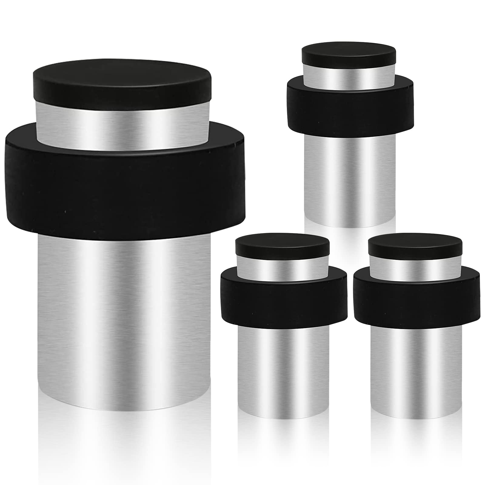 KOLAKO Door Stoppers, Cylindrical Floor Door Stops, Brushed Stainless Steel, Heavy Duty 2 Inch Modern Wall Floor Doorstops with Rubber Bumper, 4 Pack