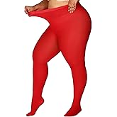 DORALLURE Oversize Plus Size Tights for Women, Solid Color Soft Footed High Waist Pantyhose