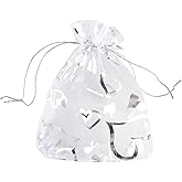 QIANHAILIZZ 100 pcs 3.5 x 4.7 Inch Flower Heart Organza Jewelry Gift Pouch Candy Pouch Drawstring Wedding Favor Bags X92 (all white with white heart)