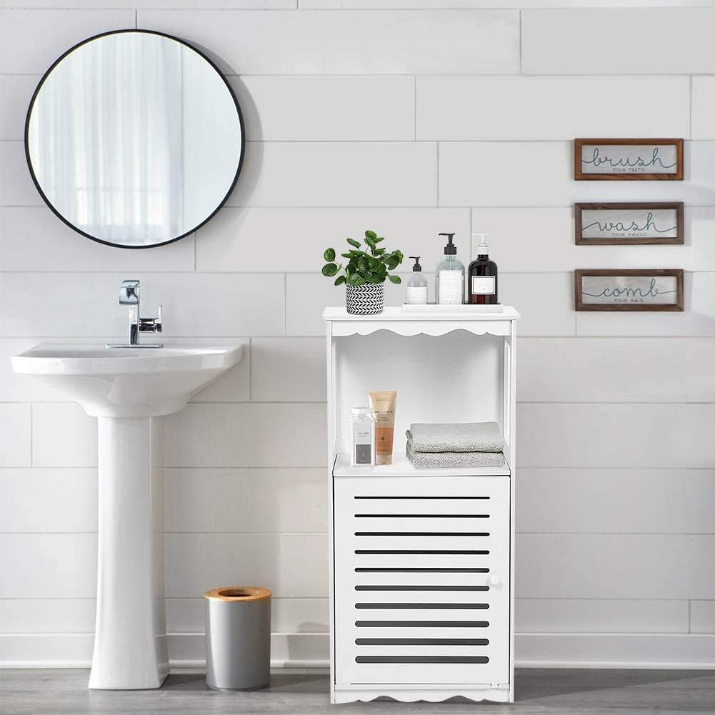 Gototop White Floor Free Standing Cabinet Wood Plastic Bathroom Furniture Cabinet Cupboard Storage With 3 Storage Components And Shutter Door Cupboard Furniture For Bedroom Kitchen Hallway Home Kitchen Bath Brilliantpala Org