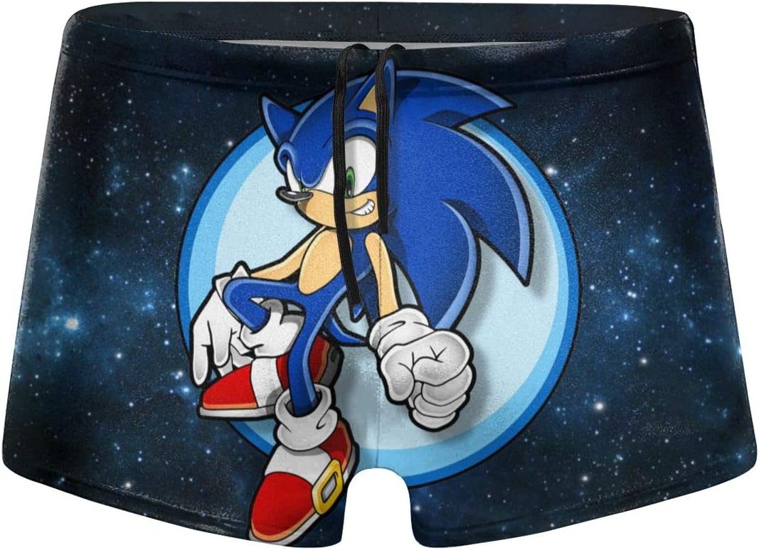 Macevoy Hedgehogs Sonic Men's Swim Shorts Trunks Boxer Brief Swimming Pants, Quick Dry Summer Swimwear
